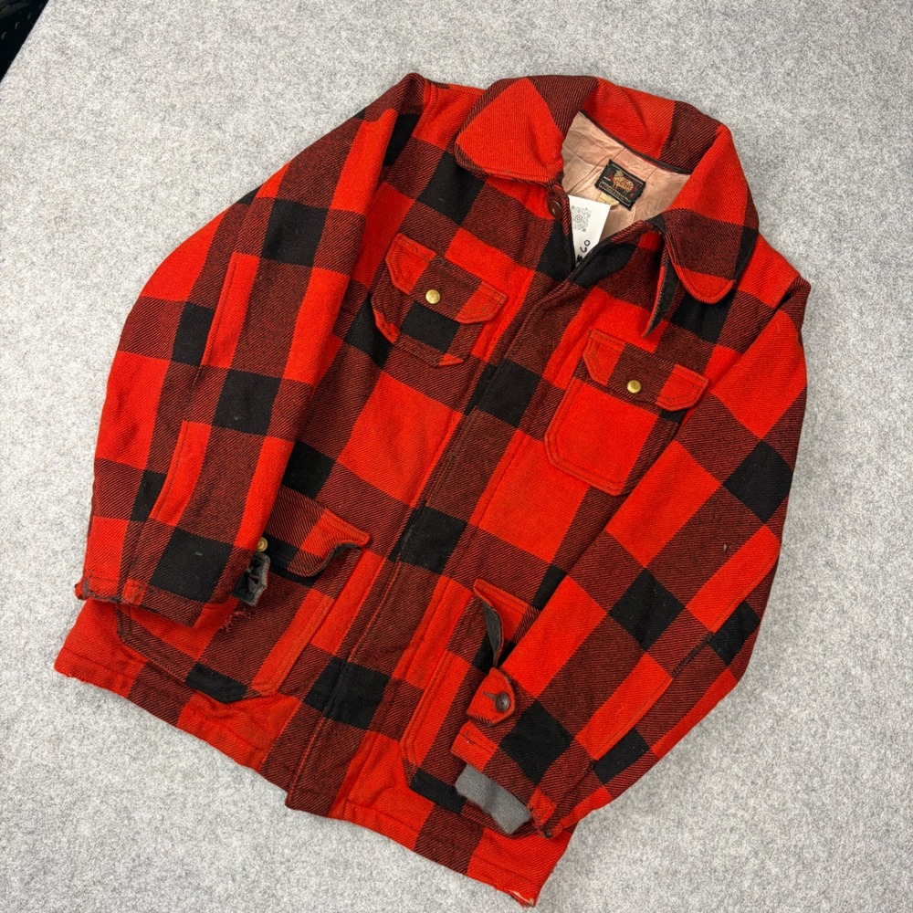 Vintage Woolrich Buffalo Plaid Wool Hunting Jacket Red Black Mens Size 38